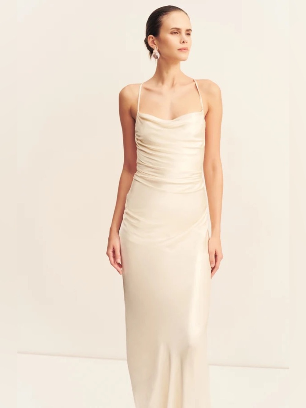 Shona Joy Open Back Maxi Satin Slip Dress Cream Size 2